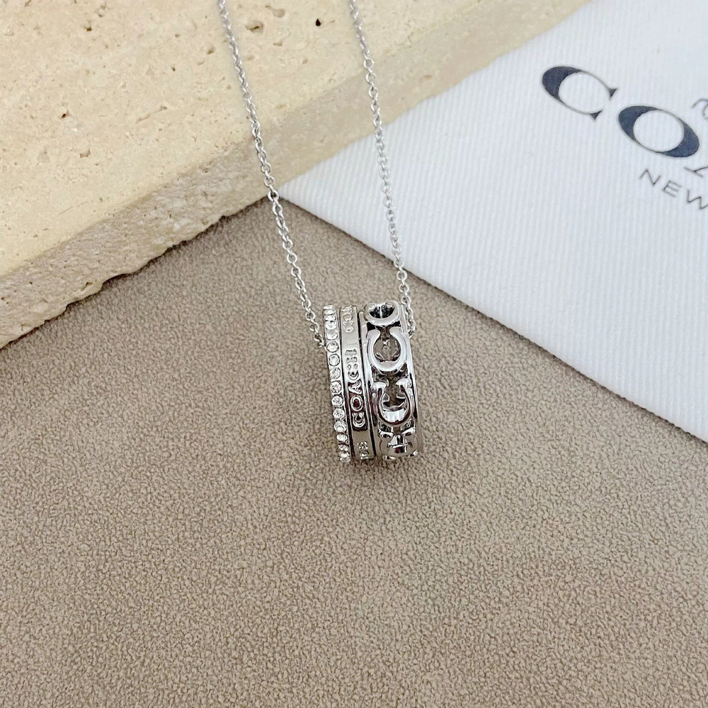 Coach Rhinestone Geometric Round 3 Rings Removable Metal Necklace - Picture 4 of 7